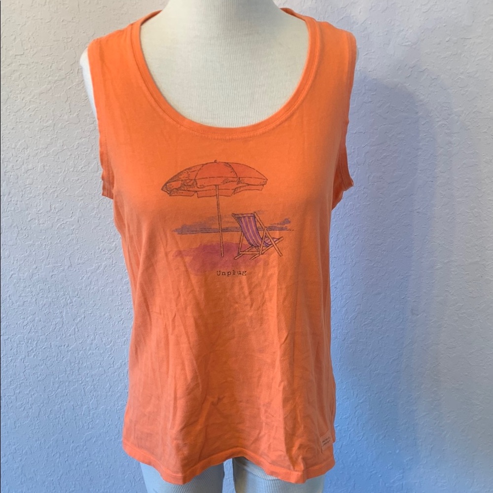 Life is Good T Shirt Womens Medium Crusher tank top Unplug Short Sleeve Orange